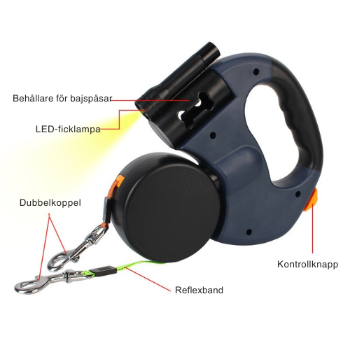 Utdragbart Dubbelt Hundkoppel med Ljus